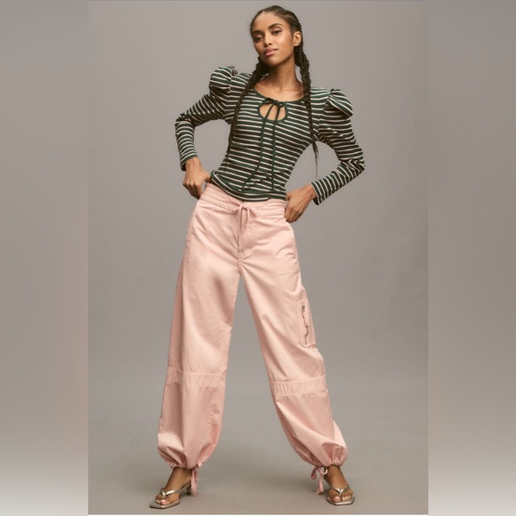 ✨ Anthropologie Puff-Sleeve Tie-Front Top Sz XS - Picture 4 of 5